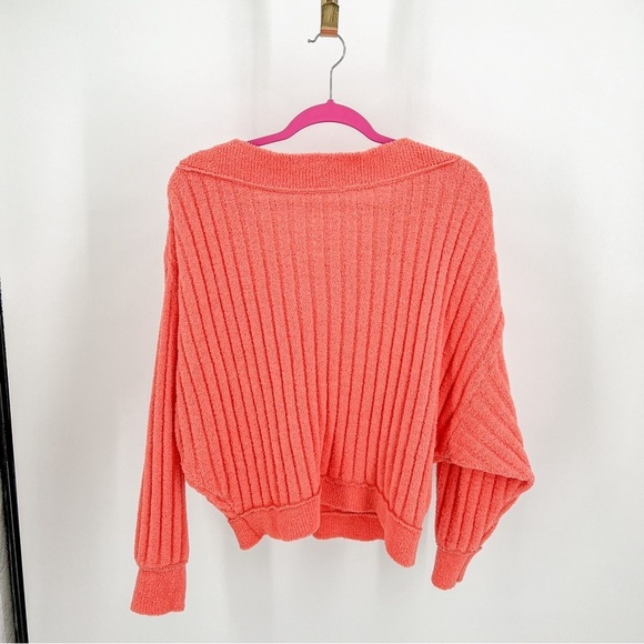 Free People Women's Cabin Fever Ribbed Sweater Coral - Picture 3 of 4
